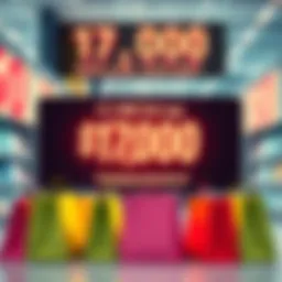 A bold graphic showing a $17,000 discount on a $150 purchase, featuring shopping bags and bright colors to capture attention