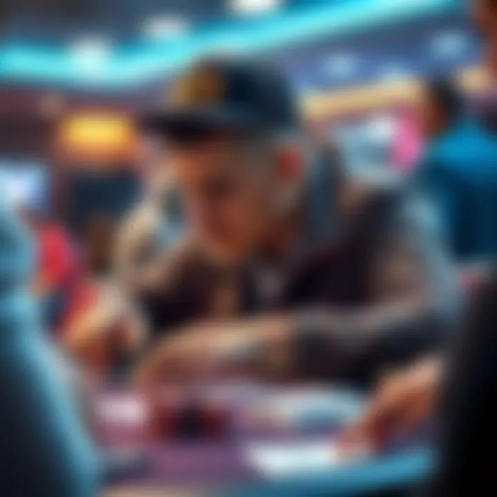 A player at a poker table focused on their chips and cards in a Match the Stack game with friends.