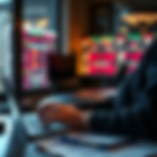 A person analyzing betting offers on a laptop while reviewing notes and spreadsheets for matched betting strategy.