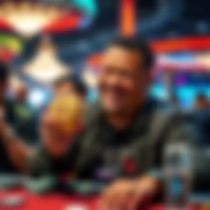 Maurice Hawkins holding his 25th poker ring at the WSOP, smiling and surrounded by fellow players.