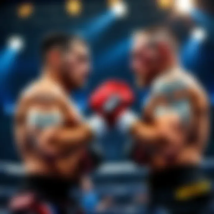 Max Holloway and Conor McGregor face off in an intense MMA fight setting, showcasing their athletic build and fighting stance.
