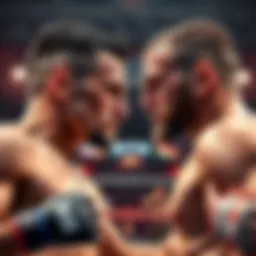 Max Holloway and Conor McGregor facing off in the octagon, showcasing their fighting stance and intense expressions.