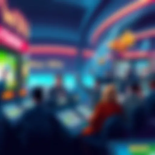 A vibrant scene depicting people celebrating their wins in a modern casino setting, with bright lights and gaming machines, reflecting the excitement of gambling trends in 2025.