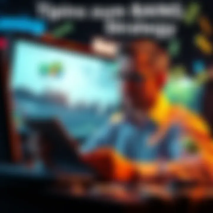 A person analyzing strategies for maximizing profits from a gaming offer, with charts and money symbols around them.