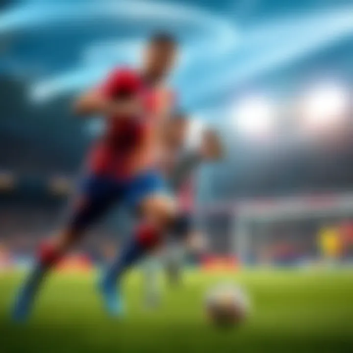 Mbappé dribbling past a defender while Haaland prepares for a strike on goal during a UEFA Champions League match