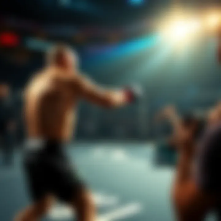 McKinney fighting in the octagon during a controversial match with fans reacting in the background.