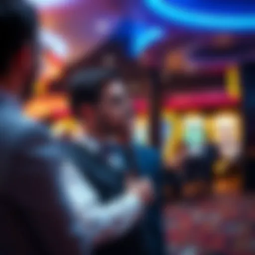 A casino guest surprised to meet their casino host in an exciting gaming area