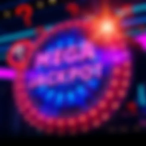 A bright Mega Jackpot sign with question marks around it, symbolizing doubts about its growth rate.