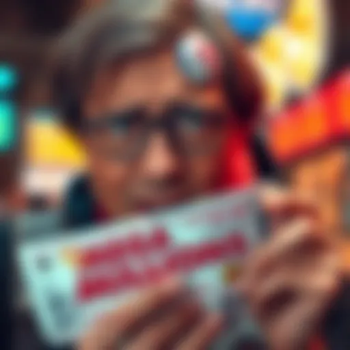 A worried player looking at a Mega Millions ticket with a disappointed expression, reflecting concerns over declining jackpot amounts.