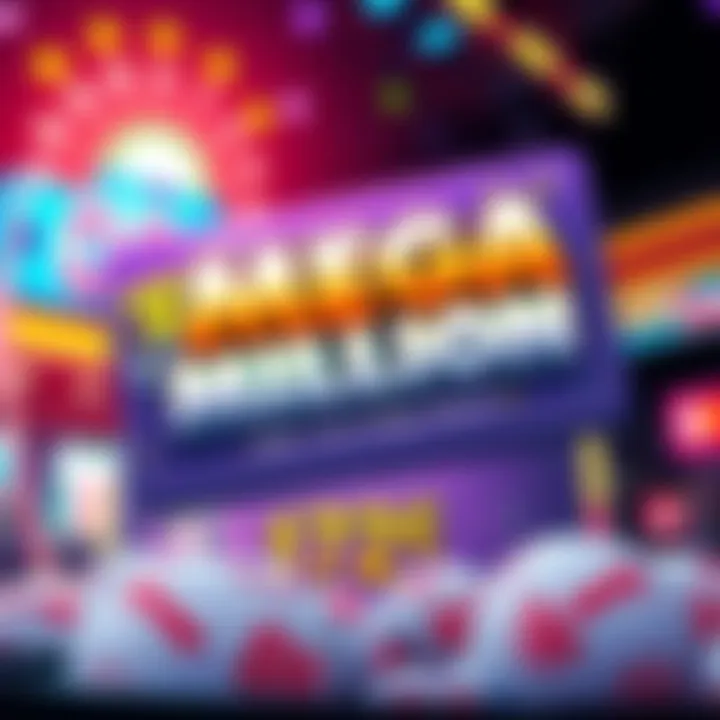 Illustration showing a lottery ticket and a giant jackpot sign with colorful graphics