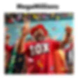 MegaMillions Lottery Win Celebration A joyful winner in Florida celebrates after hitting all five numbers in the MegaMillions with a 10x multiplier, surrounded by confetti and props symbolizing luck.