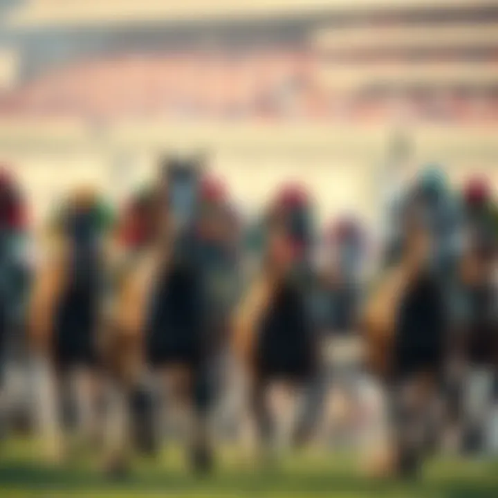 A group of horses competing in the Melbourne Cup race, with jockeys in colorful silks urging them forward.