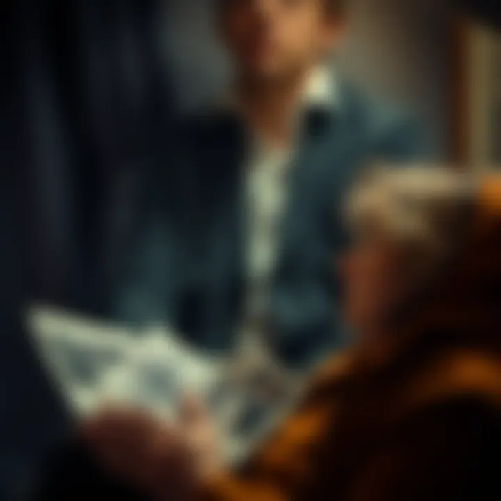 A person looking at old photographs, lost in thought, reflecting on happy and sad memories.