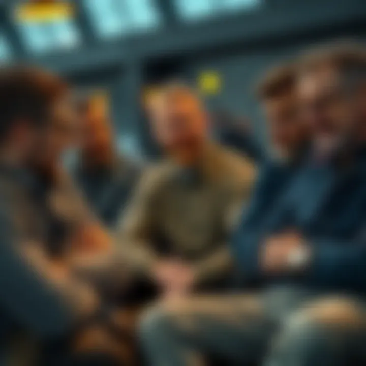 A group of men sitting together, talking and sharing their thoughts about health concerns and emotions.