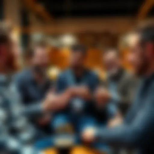 A group of men talking about their monthly issues and experiences in a casual setting.