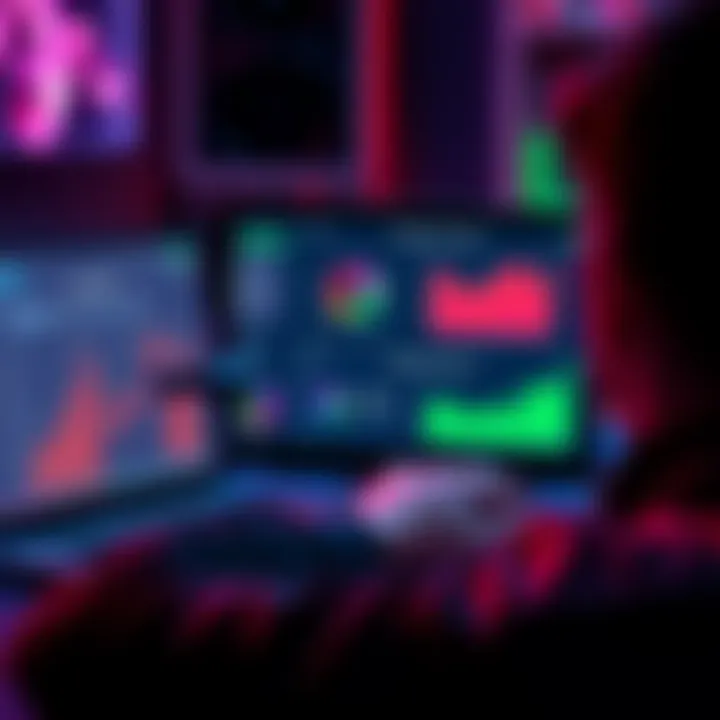 A poker player reviewing their mental performance data with charts and graphs on a laptop screen.