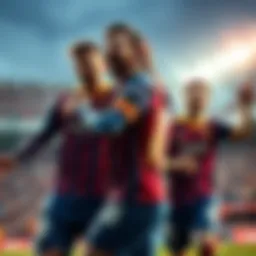 Lionel Messi celebrating with teammates after a goal during a football match