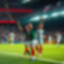 Mexican soccer players celebrating a goal with fans in a packed stadium