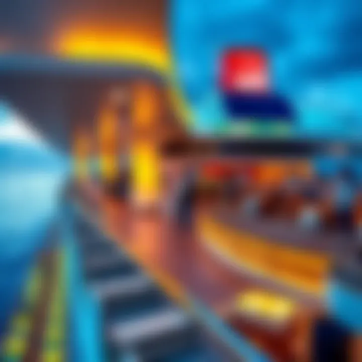 A luxury cruise ship with people enjoying the amenities, highlighting MGM tier credits opportunities for platinum guests.