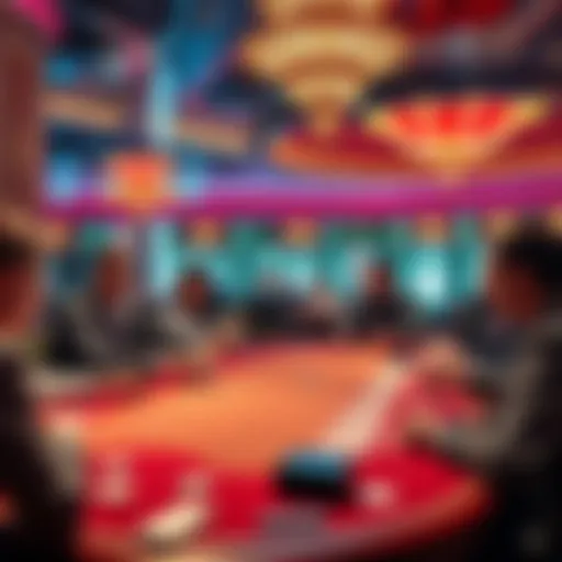 People playing card games at MGM casino table with vibrant lights and classic Vegas ambiance.