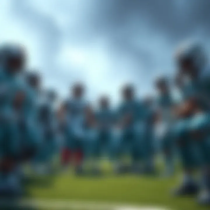 Miami Dolphins players on the field, preparing for a game against Buffalo, showing determination despite their record.