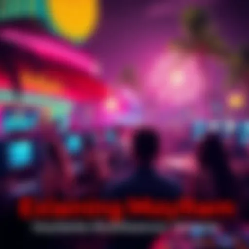 A vibrant scene showing Miami's nightlife with people enjoying games and excitement, highlighting potential winnings.
