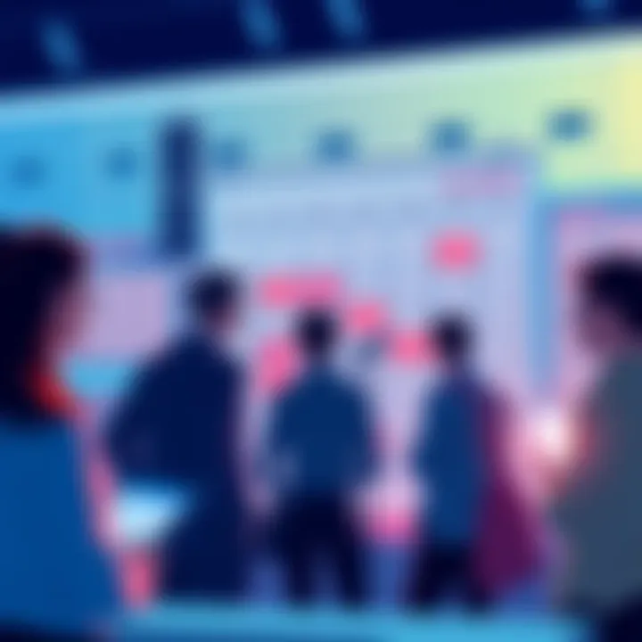 Mid-month Update Discussion Illustration of people discussing updates with a calendar in the background