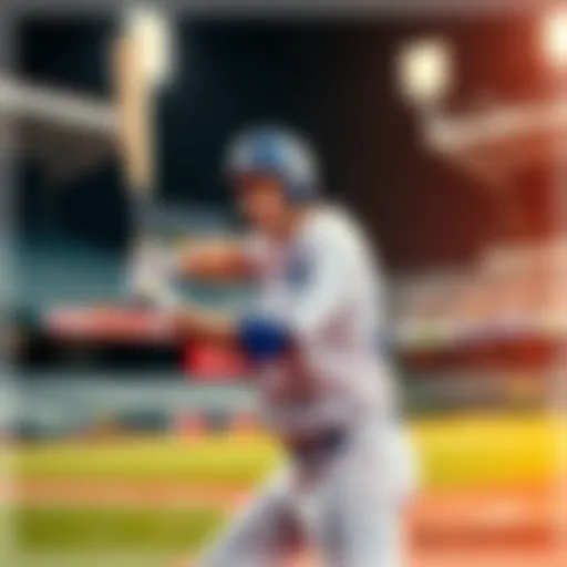 Miguel Rojas, a player for the Los Angeles Dodgers, batting at home plate in a baseball game, with a focus on him and an empty stadium backdrop.