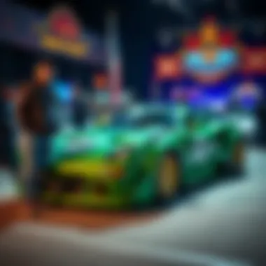 Mike Matusow stands next to his eye-catching modified car at the Main Event, attracting attention from players and spectators.