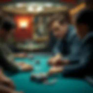 A focused man observing his opponents at a poker table, analyzing subtle movements and expressions.