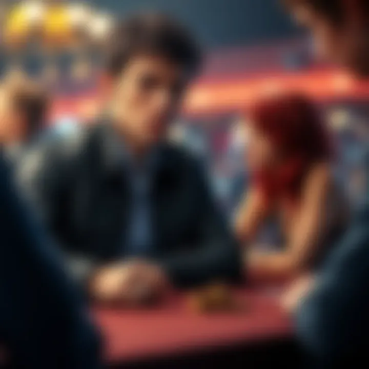 A young man with dark hair looking thoughtfully at a poker table, with a woman with red hair sitting nearby, reflecting on a past moment from Rounders