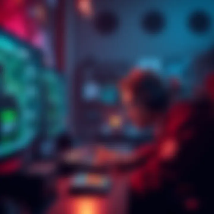 A person focused on a computer screen playing the Mines game, analyzing patterns and strategies for winning money.
