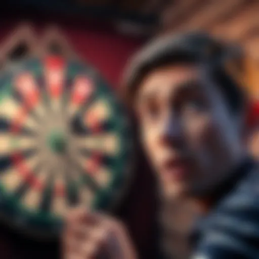 A person looking shocked at a dartboard with numbers 25 to 36 clearly missing the target.