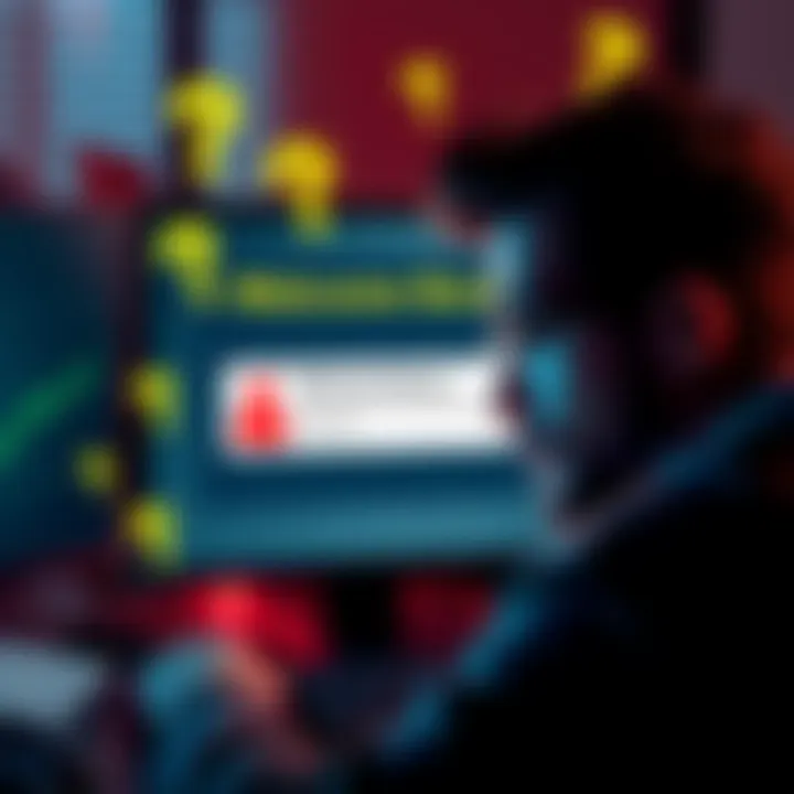 A frustrated person looking at a computer screen with a notification about a missing welcome bonus, surrounded by question marks and money symbols.