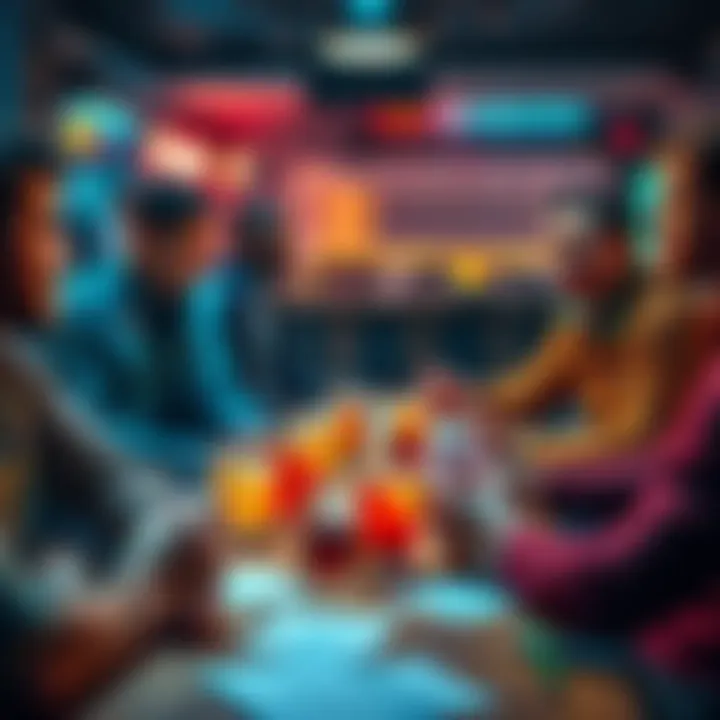 A group of people discussing betting strategies with sports betting slips and drinks on a table during a Friday night.