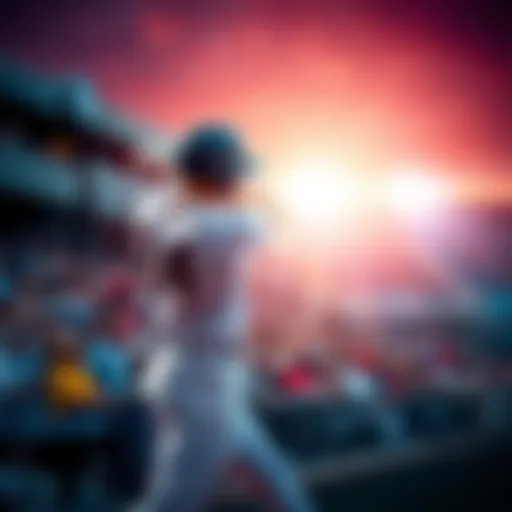 A baseball player hitting a home run during a game, with fans cheering in the background.