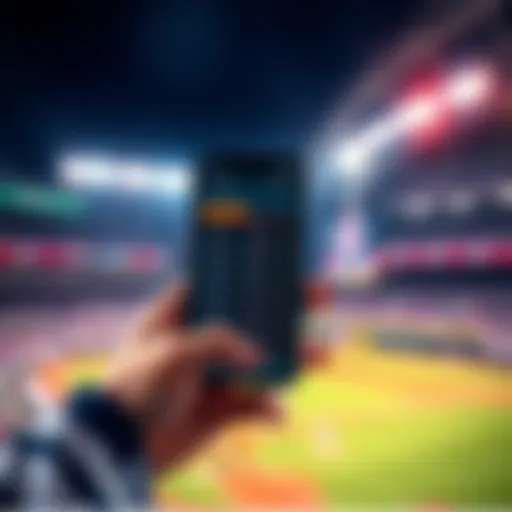 A smartphone showing live MLB betting tips and stats during a baseball game