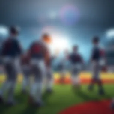 Players in team uniforms celebrating after a game victory on a baseball field