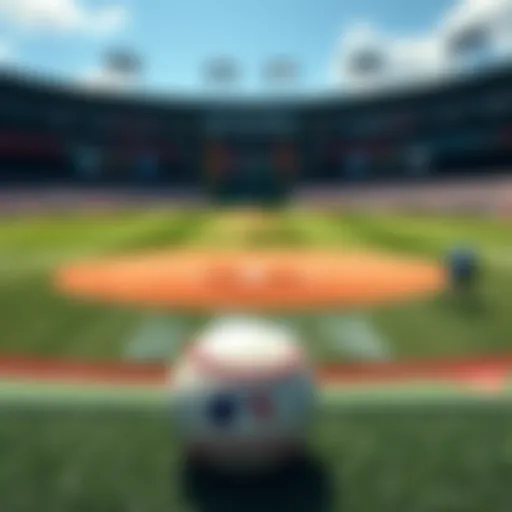 A graphic showing expert analyses and tips for MLB betting on a sunny day at a baseball field.