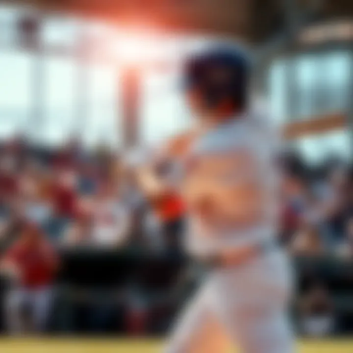 A baseball player swings a bat during a game, aiming for a home run, with fans cheering in the background.