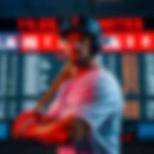A baseball player holding a bat in front of a scoreboard with betting odds for a game