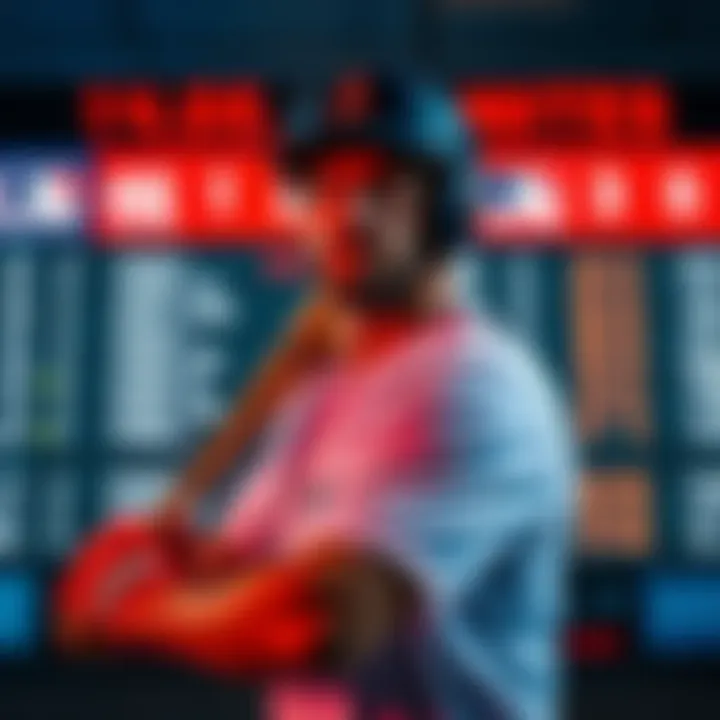 A baseball player holding a bat in front of a scoreboard with betting odds for a game