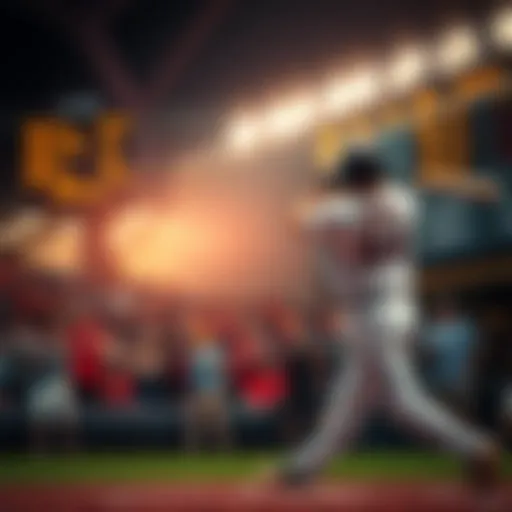 A baseball player hitting a home run during a game, with fans cheering in the background and odds displayed on a board.