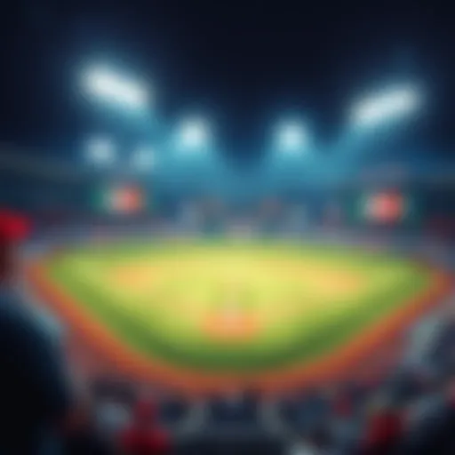 A baseball field with players warming up and fans in the stands, highlighting MLB betting strategies for upcoming games.