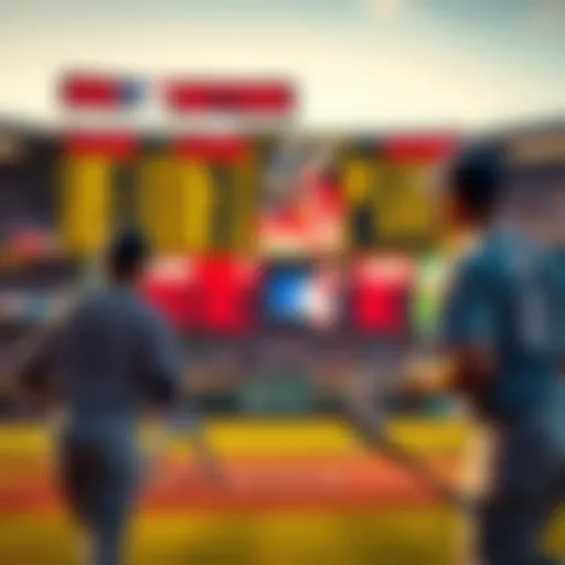 Players preparing for a Major League Baseball game with a scoreboard in the background showing home run stats