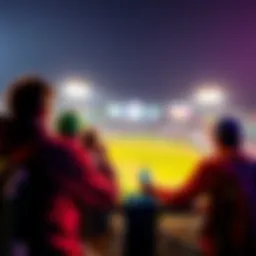 A group of baseball fans discussing betting strategies over a game.