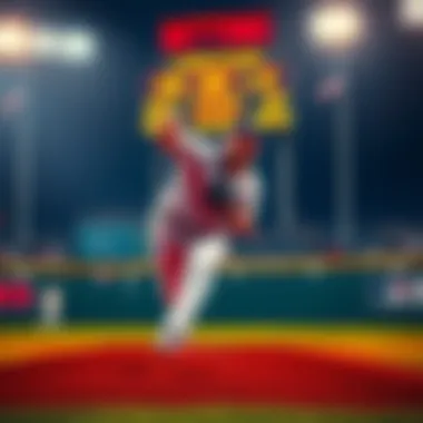 A baseball player throwing a pitch, representing MLB betting advice, with a scoreboard in the background