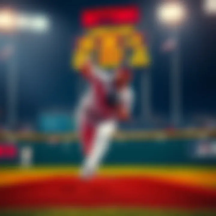 A baseball player throwing a pitch, representing MLB betting advice, with a scoreboard in the background