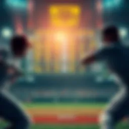 Baseball players in action with a scoreboard showing odds for upcoming games