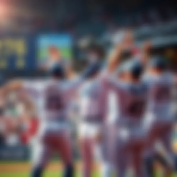 Players celebrating a victory after a Major League Baseball game